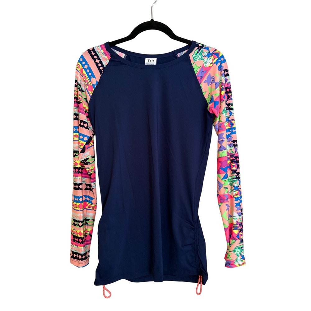 TYR Boca Chica Long Sleeve Swim Shirt Rash Guard Navy Coral XL 14/16 NWT